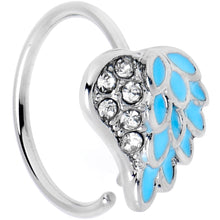 Load image into Gallery viewer, 20G 5/16 Clear Gem Heavenly Heart Angel Wing Blue Nose Hoop
