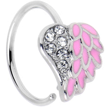 Load image into Gallery viewer, 20G 5/16 Clear Gem Heavenly Heart Angel Wing Pink Nose Hoop
