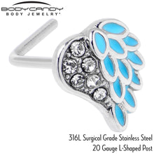 Load image into Gallery viewer, 20G 7mm Clear Gem Heavenly Heart Angel Wing Blue L Shape Nose Ring
