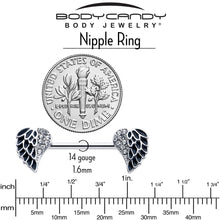 Load image into Gallery viewer, 14G 9/16 Clear Gem Heavenly Heart Angel Wing Black Nipple Ring Set

