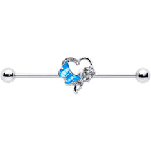 Load image into Gallery viewer, 14G Clear Gem Butterfly Flower Blue Industrial Barbell 38mm
