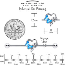 Load image into Gallery viewer, 14G Clear Gem Butterfly Flower Blue Industrial Barbell 38mm
