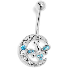 将图片加载到图库查看器，Blue Gem Lunar Dragonfly Dangle Belly Ring
