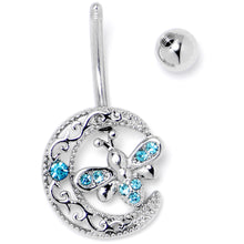 将图片加载到图库查看器，Blue Gem Lunar Dragonfly Dangle Belly Ring
