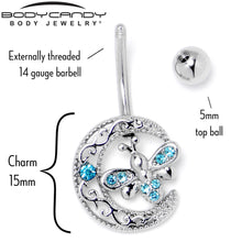 将图片加载到图库查看器，Blue Gem Lunar Dragonfly Dangle Belly Ring
