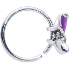 Load image into Gallery viewer, 20G 5/16 Clear Gem Chunky Butterfly Purple Nose Hoop
