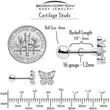 Load image into Gallery viewer, 16G 1/4 Clear Gem Baroque Beauty Butterfly Cartilage Tragus Earring
