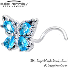 Load image into Gallery viewer, 20G 7mm Blue Gem Baroque Beauty Butterfly Left Side Nose Screw

