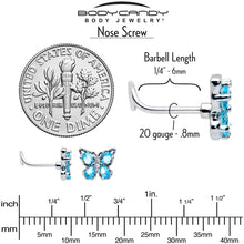 Load image into Gallery viewer, 20G 7mm Blue Gem Baroque Beauty Butterfly Left Side Nose Screw
