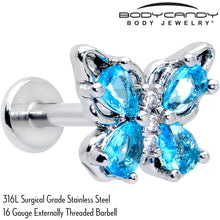 Load image into Gallery viewer, 16G 5/16 Blue Gem Baroque Butterfly Internally Threaded Labret
