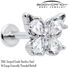 Load image into Gallery viewer, 16G 5/16 Clear Gem Baroque Butterfly Internally Threaded Labret
