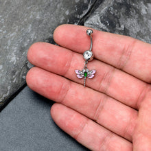 Load image into Gallery viewer, Pink Clear Gem Bright Dragonfly Pink Dangle Belly Ring

