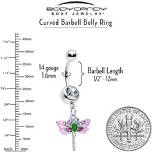 Load image into Gallery viewer, Pink Clear Gem Bright Dragonfly Pink Dangle Belly Ring
