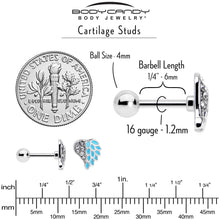 Load image into Gallery viewer, 16G 1/4 Clear Gem Heavenly Heart Angel Wing Blue Cartilage Earring
