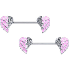 Load image into Gallery viewer, 14G 9/16 Clear Gem Heavenly Heart Angel Wing Pink Nipple Ring Set
