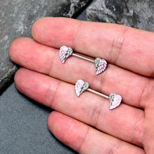 Load image into Gallery viewer, 14G 9/16 Clear Gem Heavenly Heart Angel Wing Pink Nipple Ring Set
