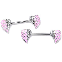 Load image into Gallery viewer, 14G 9/16 Clear Gem Heavenly Heart Angel Wing Pink Nipple Ring Set
