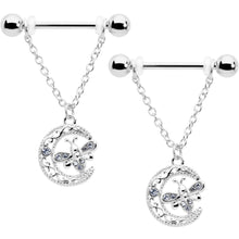 将图片加载到图库查看器，14G 9/16 Clear Gem Lunar Dragonfly Chain Dangle Nipple Ring Set
