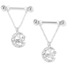 将图片加载到图库查看器，14G 9/16 Clear Gem Lunar Dragonfly Chain Dangle Nipple Ring Set
