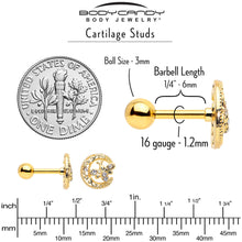Load image into Gallery viewer, 16G 1/4 Clear Gem Gold Tone Lunar Dragonfly Cartilage Earring
