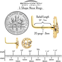 Load image into Gallery viewer, 20G 7mm Clear Gem Gold Tone Lunar Dragonfly L Shape Nose Ring

