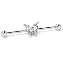 Load image into Gallery viewer, 14G Clear Gem Fancy Fab Butterfly Industrial Barbell 38mm
