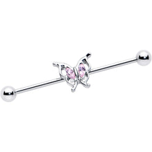 Load image into Gallery viewer, 14G Pink Gem Fancy Fab Butterfly Industrial Barbell 38mm
