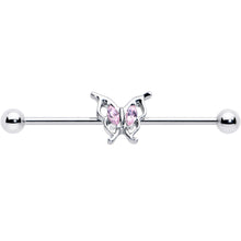 Load image into Gallery viewer, 14G Pink Gem Fancy Fab Butterfly Industrial Barbell 38mm
