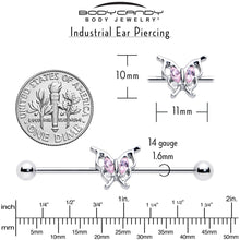 Load image into Gallery viewer, 14G Pink Gem Fancy Fab Butterfly Industrial Barbell 38mm

