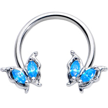 Load image into Gallery viewer, 16G 3/8 Blue Gem Fancy Fab Butterfly Horseshoe Circular Barbell
