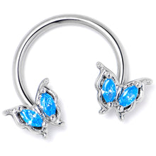 Load image into Gallery viewer, 16G 3/8 Blue Gem Fancy Fab Butterfly Horseshoe Circular Barbell
