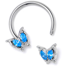 Load image into Gallery viewer, 16G 3/8 Blue Gem Fancy Fab Butterfly Horseshoe Circular Barbell

