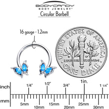Load image into Gallery viewer, 16G 3/8 Blue Gem Fancy Fab Butterfly Horseshoe Circular Barbell
