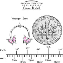 Load image into Gallery viewer, 16G 3/8 Pink Gem Fancy Fab Butterfly Horseshoe Circular Barbell
