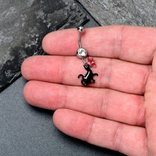 将图片加载到图库查看器，Clear Gem Butterfly Black Cat Dangle Belly Ring
