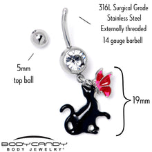 将图片加载到图库查看器，Clear Gem Butterfly Black Cat Dangle Belly Ring
