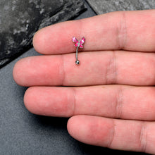 Load image into Gallery viewer, 16G 5/16 Clear Gem Chunky Butterfly Pink Curved Eyebrow Ring
