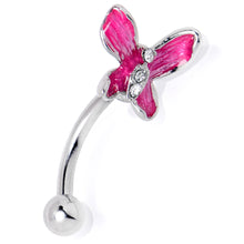 Load image into Gallery viewer, 16G 5/16 Clear Gem Chunky Butterfly Pink Curved Eyebrow Ring
