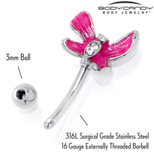 Load image into Gallery viewer, 16G 5/16 Clear Gem Chunky Butterfly Pink Curved Eyebrow Ring
