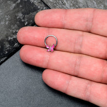 Load image into Gallery viewer, 16G 3/8 Clear Gem Chunky Butterfly Pink Hinged Segment Ring
