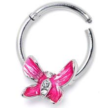 Load image into Gallery viewer, 16G 3/8 Clear Gem Chunky Butterfly Pink Hinged Segment Ring
