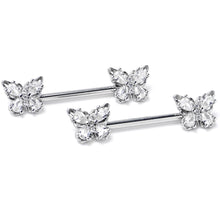 Load image into Gallery viewer, 14G 9/16 Clear Gem Baroque Beauty Butterfly Barbell Nipple Ring Set
