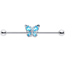 Load image into Gallery viewer, 14G Blue Gem Baroque Beauty Butterfly Industrial Barbell 38mm
