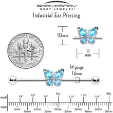 Load image into Gallery viewer, 14G Blue Gem Baroque Beauty Butterfly Industrial Barbell 38mm
