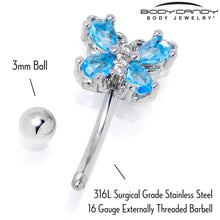 Load image into Gallery viewer, 16G 5/16 Blue Gem Baroque Beauty Butterfly Curved Eyebrow Ring
