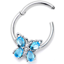 Load image into Gallery viewer, 16G 3/8 Blue Gem Baroque Beauty Butterfly Hinged Segment Ring
