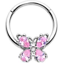 将图片加载到图库查看器，16G 3/8 Pink Gem Baroque Beauty Butterfly Hinged Segment Ring
