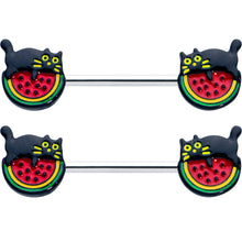 Load image into Gallery viewer, 14G 9/16 Watermelon Cat Love Barbell Nipple Ring Set

