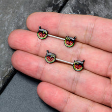Load image into Gallery viewer, 14G 9/16 Watermelon Cat Love Barbell Nipple Ring Set

