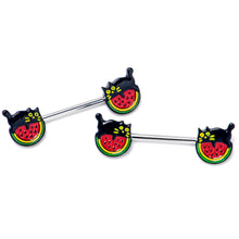 Load image into Gallery viewer, 14G 9/16 Watermelon Cat Love Barbell Nipple Ring Set
